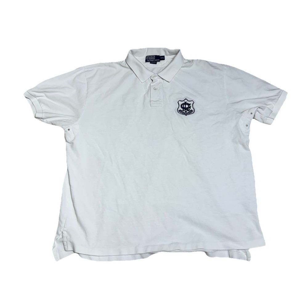 Vintage Polo Ralph Lauren Crest Big Logo White Cotton Polo Shirt Mens XXL Preppy